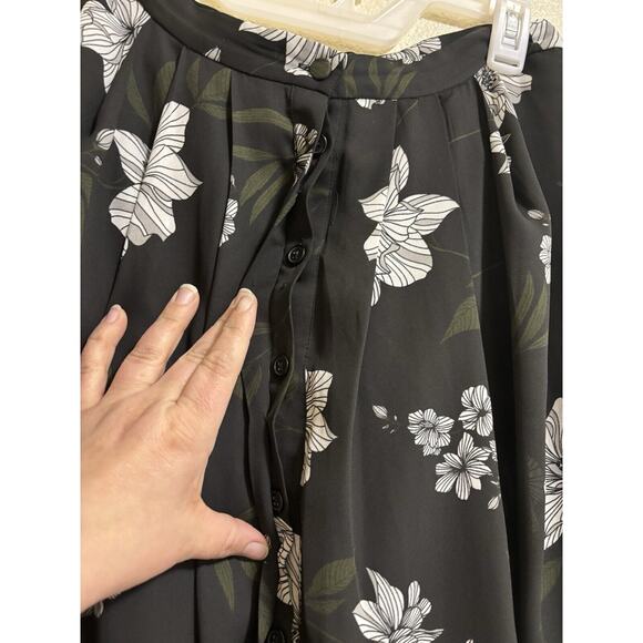 Banana Republic Sz 8 Midi Skirt Pleated Button Front Floral Dark Academia Fairy - Picture 6 of 13